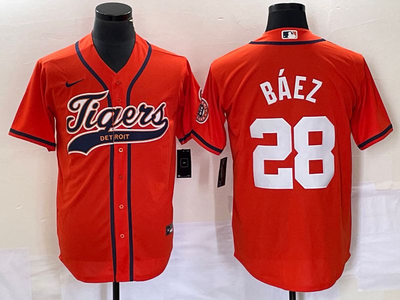 Men Detroit Tigers #28 Baez Orange Joint Name 2025 Nike MLB Jersey style 2->detroit tigers->MLB Jersey